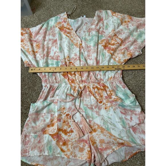 Anthropologie Fate Tie-Dye Kimono Sleeve Wrap Romper SZ M Pastel Multicolor - Picture 4 of 10